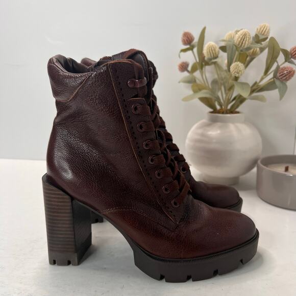 Naturalizer Prewitt Platform Chunky Heel Leather Boot Amber Brown Women's 6M NWB - Picture 1 of 9
